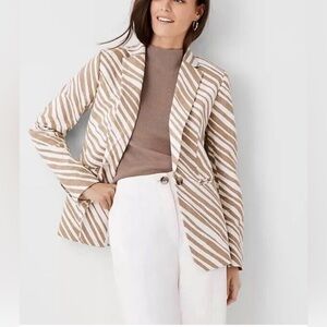 Ann Taylor Beige and White Striped Blazer